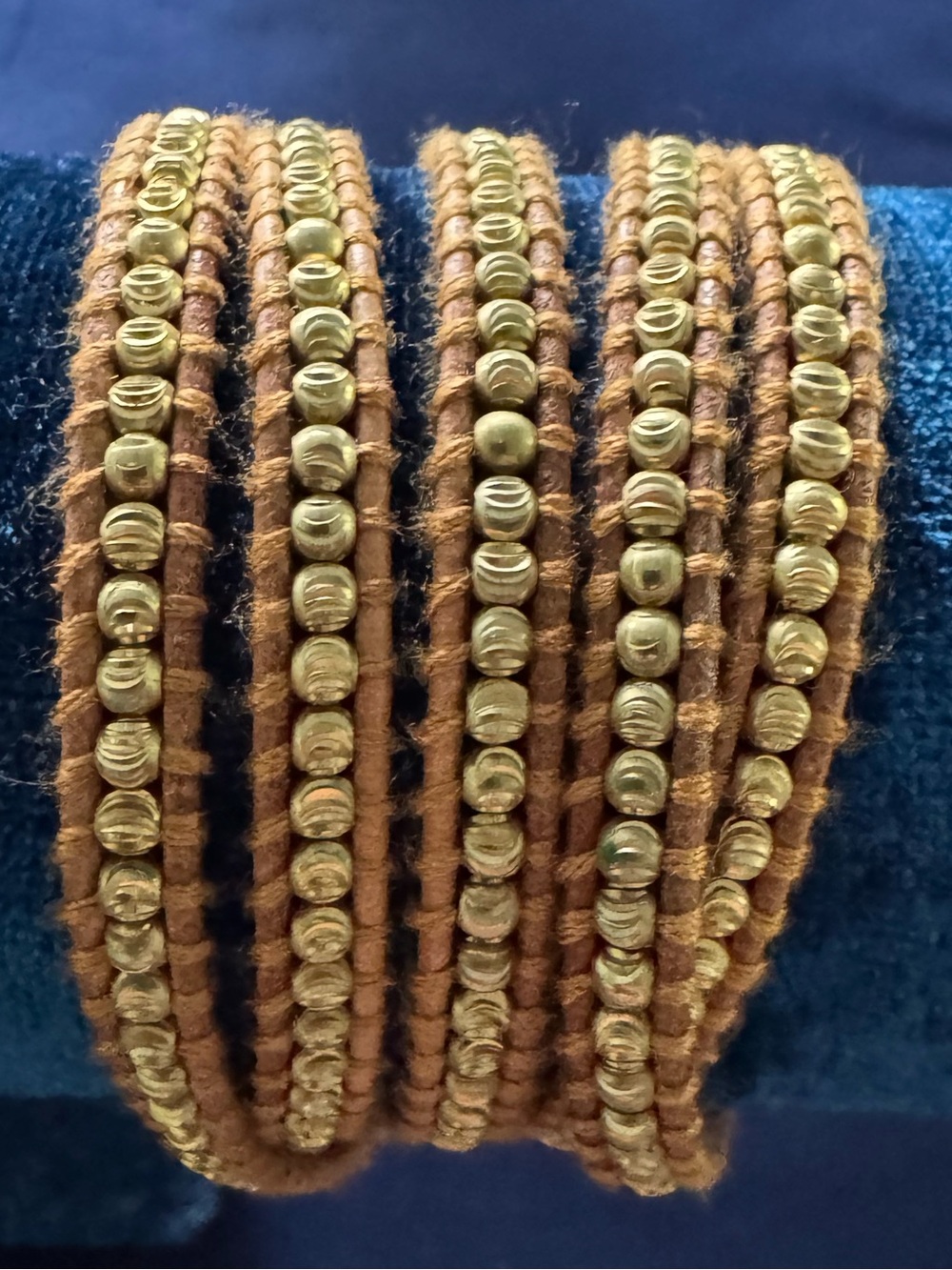 Handcrafted Brown Wrap Bracelet with Gold Beads